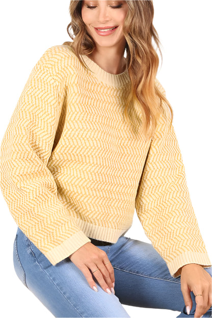 Tillie Herringbone Crew Neck Cropped Sweater