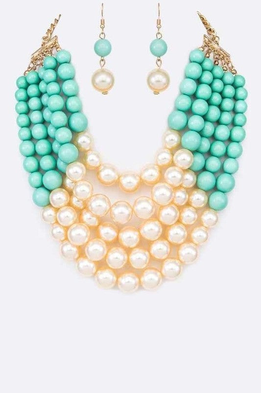 Multi-Colored Pearls Necklace Set