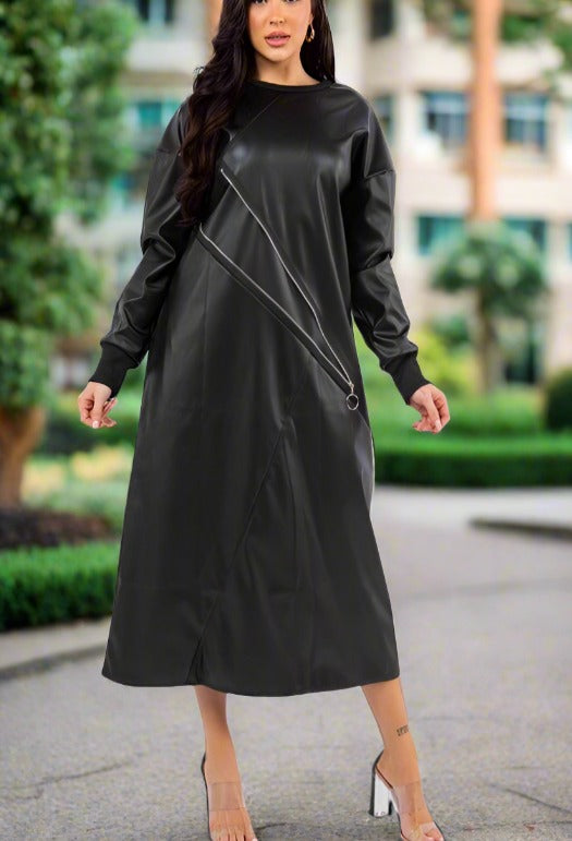 Midnight Faux Zip Midi Dress