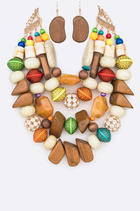 Godauvi Mixed Beads Statement Necklace Set