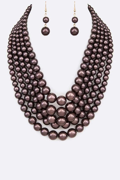 Five Strands Pearl Necklace Set