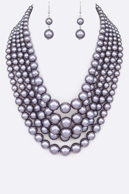 Five Strands Pearl Necklace Set