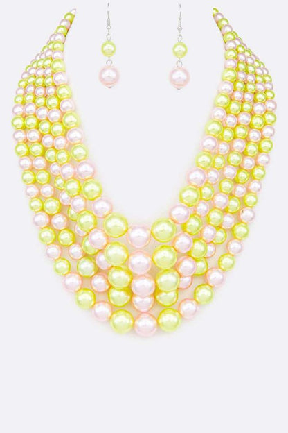 Five Strands Pearl Necklace Set