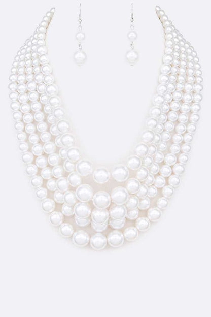 Five Strands Pearl Necklace Set