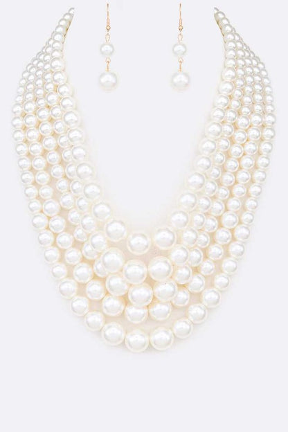 Five Strands Pearl Necklace Set