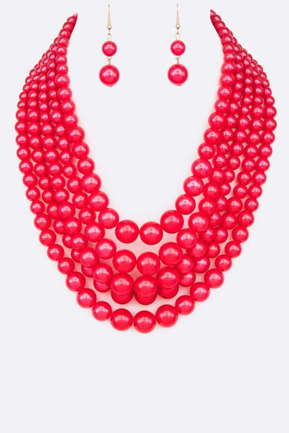 Five Strands Pearl Necklace Set