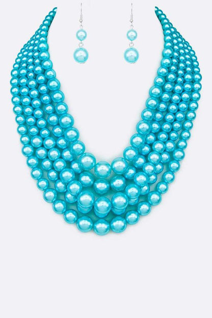 Five Strands Pearl Necklace Set