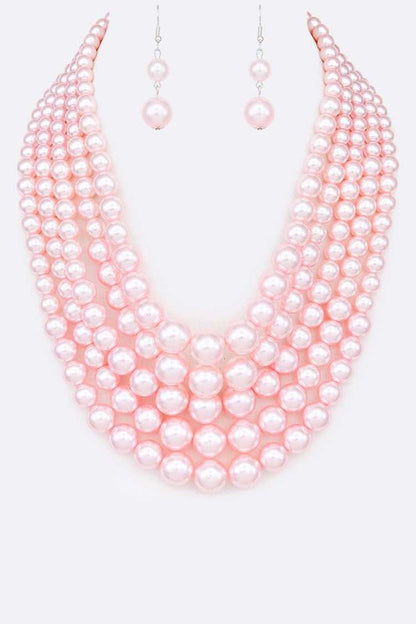 Five Strands Pearl Necklace Set