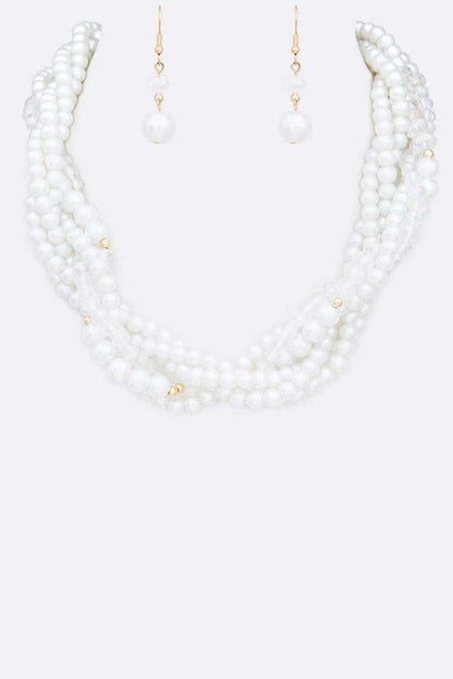 Crystal Braided Pearl Necklace Set