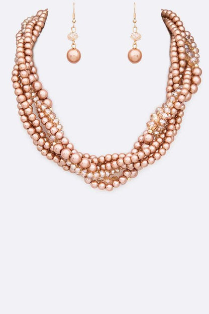 Crystal Braided Pearl Necklace Set