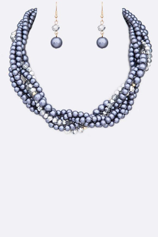 Crystal Braided Pearl Necklace Set