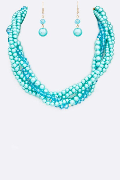 Crystal Braided Pearl Necklace Set