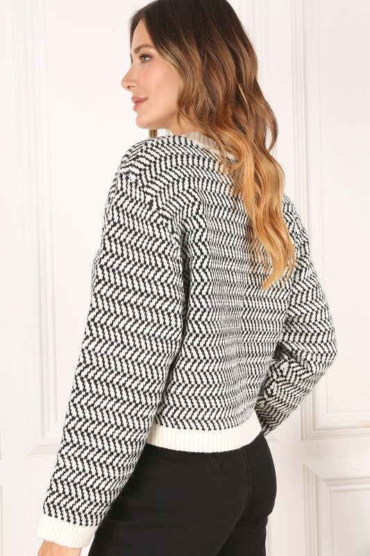 Tillie Herringbone Crew Neck Cropped Sweater