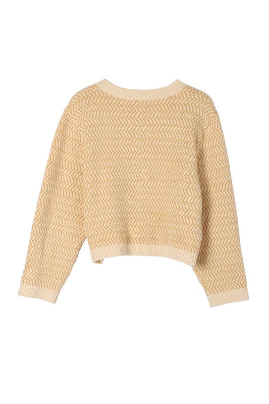 Tillie Herringbone Crew Neck Cropped Sweater