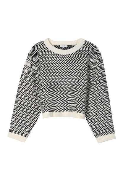 Tillie Herringbone Crew Neck Cropped Sweater